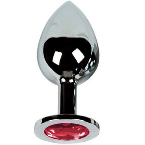 Метално дилдо Butt Plug SILVER CRYSTAL RED 9 см. Размер-L