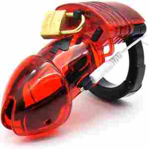 BDSM Електро клетка за пенис BLACK JACK RED 7 см.