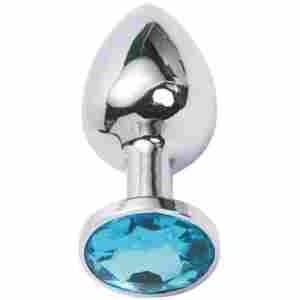 Метално дилдо Butt Plug SILVER CRYSTAL AQUA BLUE 8 см.