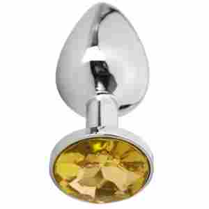 Метално дилдо Butt Plug SILVER CRYSTAL DARK YELLOW 7 см. Размер-S