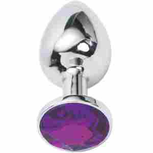 Метално дилдо Butt Plug SILVER CRYSTAL PURPLE 7 см.