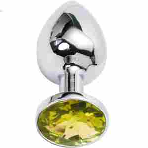 Метално дилдо Butt Plug SILVER CRYSTAL YELLOW 7 см.