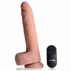 Вибратор Vibrating & Thrusting XL Dildo with Suction Cup and Balls - Beige-24см