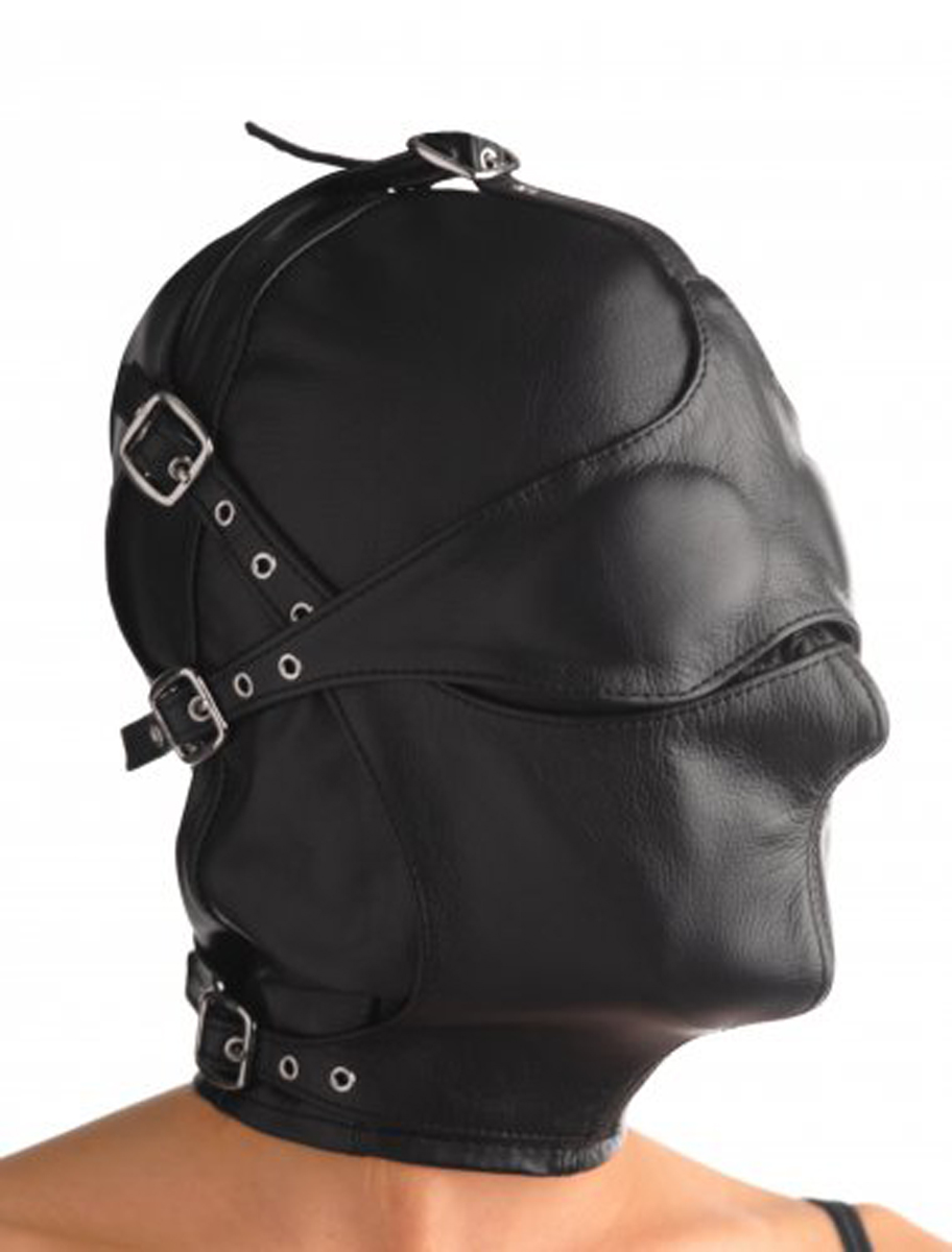 Кожена качулка Asylum Leather Hood with Removable Blindfold and Muzzle
