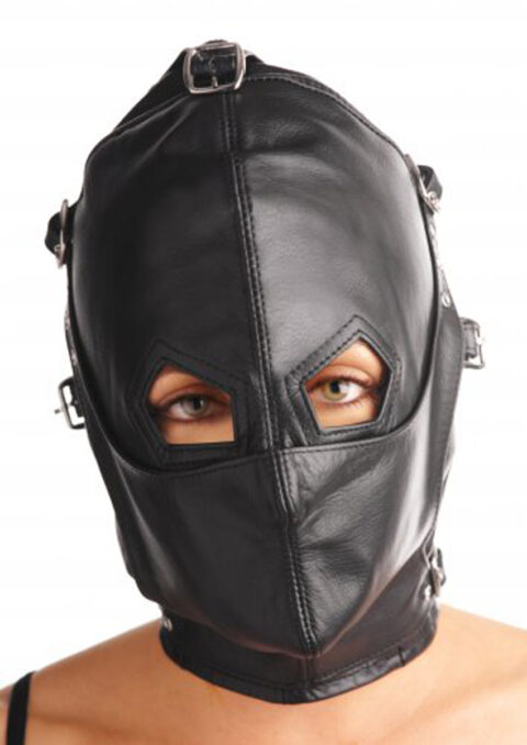 Кожена качулка Asylum Leather Hood with Removable Blindfold and Muzzle