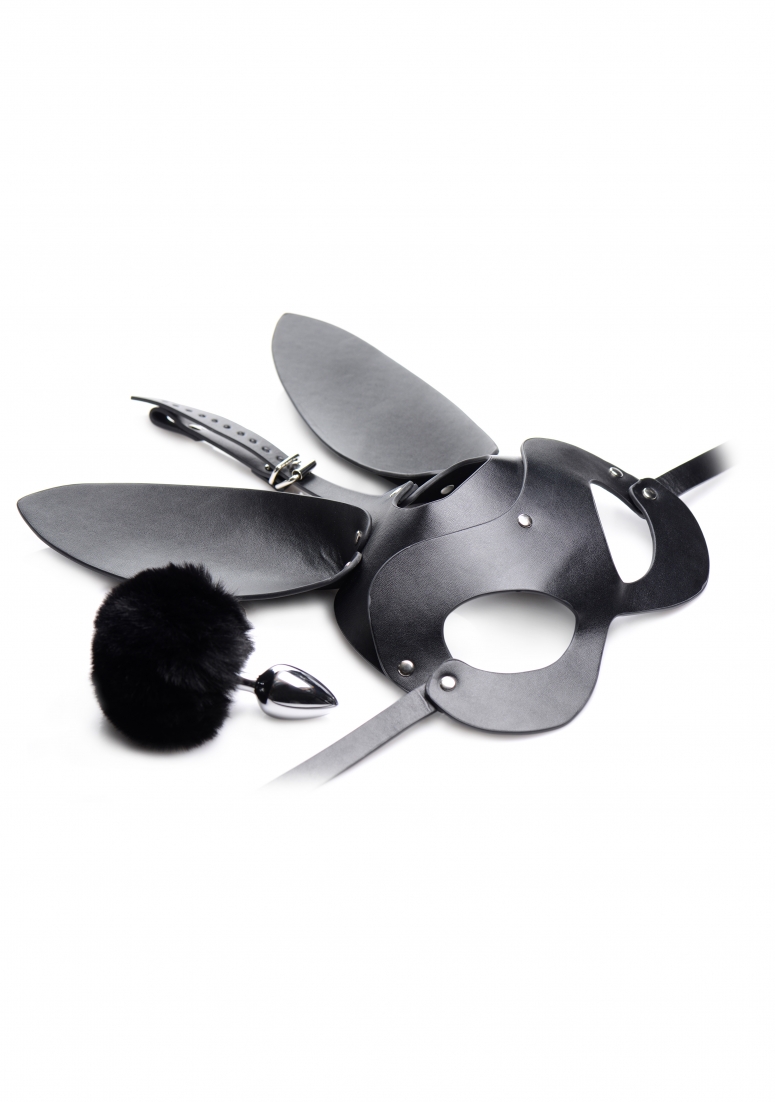 Комплект зайче Bunny Tail Anal Plug and Mask Set - Black