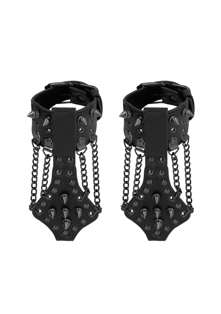 Ouch! Skulls and Bones - Handcuffs with Spikes and Chains - Blac