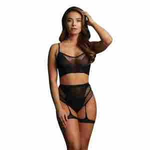 2-Piece Bra Set with Garters - One Size
