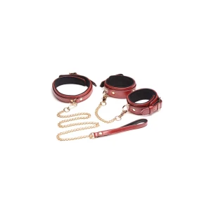 6-Piece Burgundy Bondage Set with Cuffs