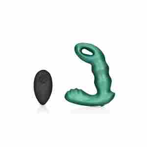 Beaded Vibrating Prostate Massager with Remote Control - Metallic Green