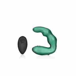 Bent Vibrating Prostate Massager with Remote Control - Metallic Green