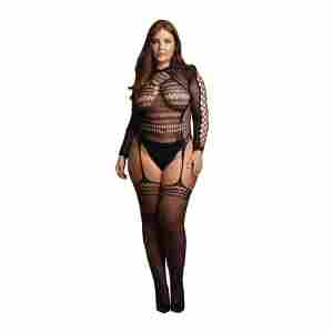 Bodystocking with Long Sleeves and Short Turtleneck - OSX - Black
