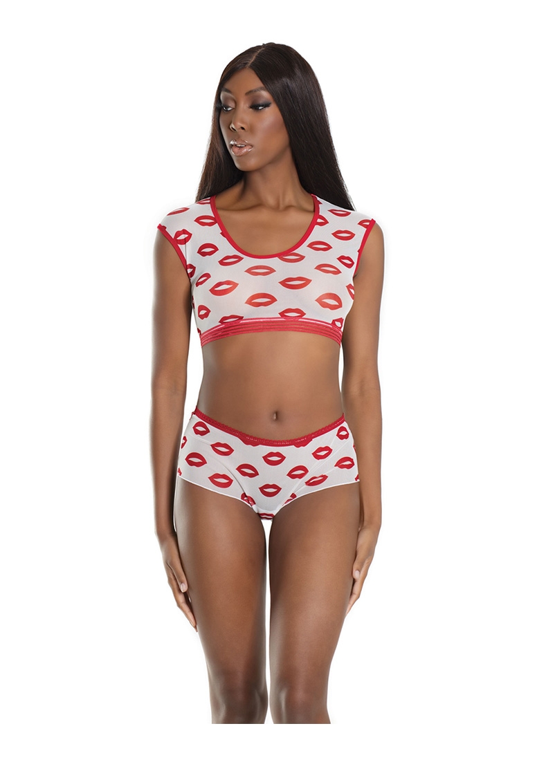 Crop Top and Shorts with Lip Print - One Size