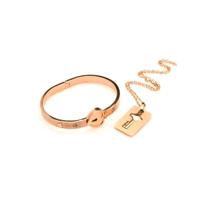 Cuffed Locking Bracelet and Key Necklace - Rose Gold