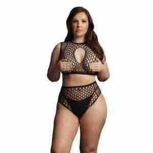 Duo Net Key-Hole Bra Set - Plus Size