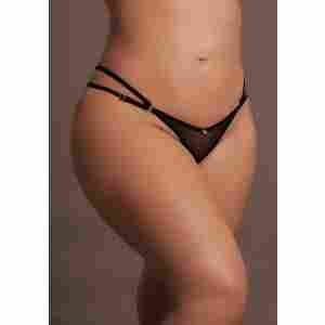 Ella - Elastic Mesh Thong with Sliders and Golden Details - Plus Size