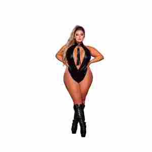 Faux Halter Teddy with Flogger - Plus Size