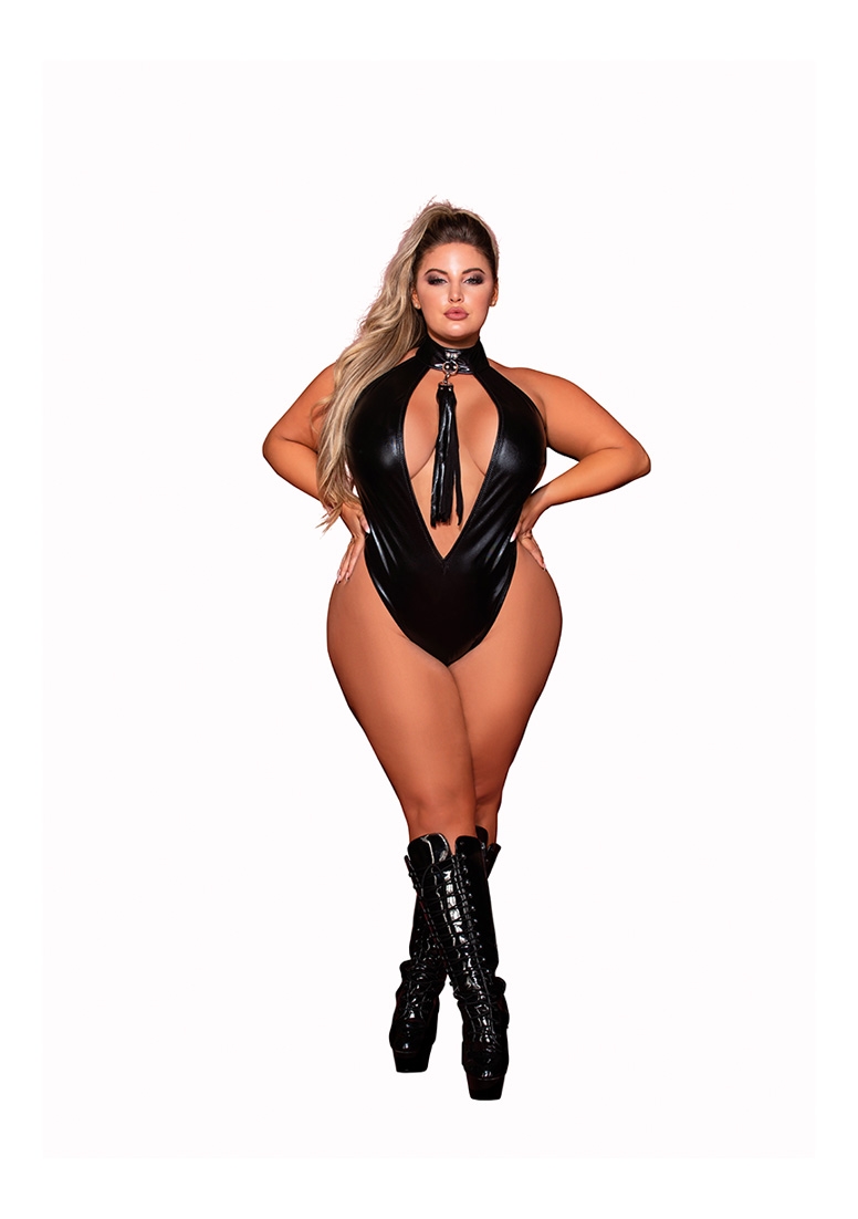 Faux Halter Teddy with Flogger - Plus Size