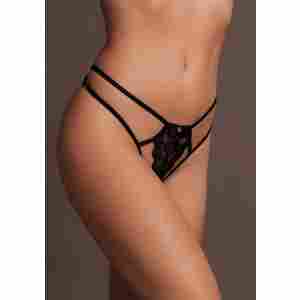 Faye - Lace Thong with Adjustable Sliders and Golden Details - One Size