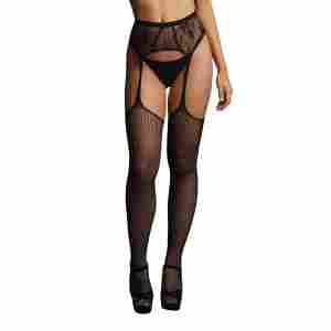 Fishnet and Lace Garterbelt Stockings - One Size