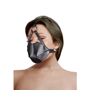 Head Harness with Mouth Cover and Breathable Ball Gag - Black