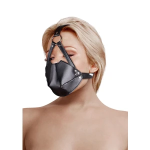 Head Harness with Mouth Cover and Solid Ball Gag - Black