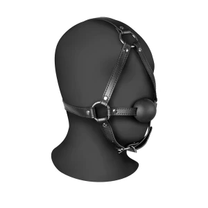 Head Harness with Solid Ball Gag - Black