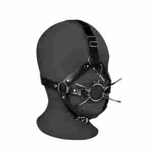 Head Harness with Spider Gag and Nose Hooks - Black