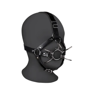 Head Harness with Spider Gag and Nose Hooks - Black