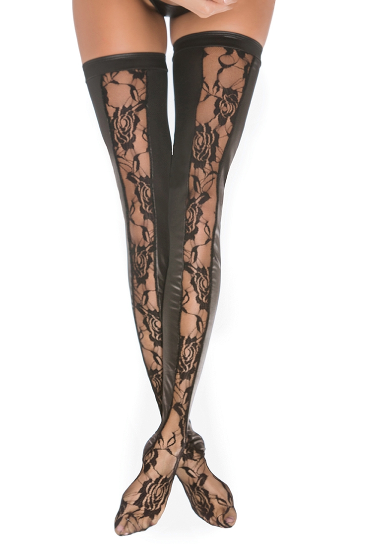 Lace and Wet Look Tights - One Size