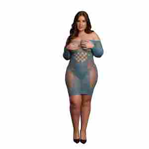 Long-Sleeved Net Mini Dress - Queen Size