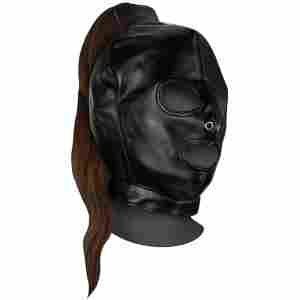 Mask with Brown Ponytail - Black
