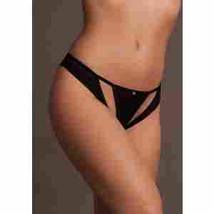Milou - Elastic Mesh Brief with Open Crotch and Golden Details - One Size