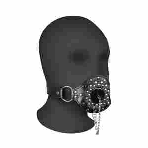 Open Mouth Gag with Plug Stopper - Black