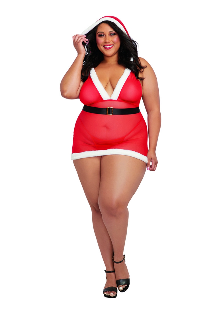 Santa Cutie Halter Bralette and Mini Skirt Set - Plus Size