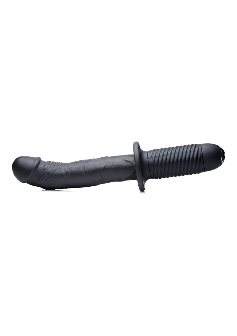 The Large Realistic - Silicone Vibrator with Handle - Black