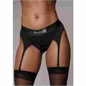 Vibrating Strap-on Thong with Adjustable Garters - M/L