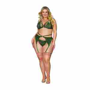 Women's Metallic Corded Lace 3 Piece Set - Plus Size