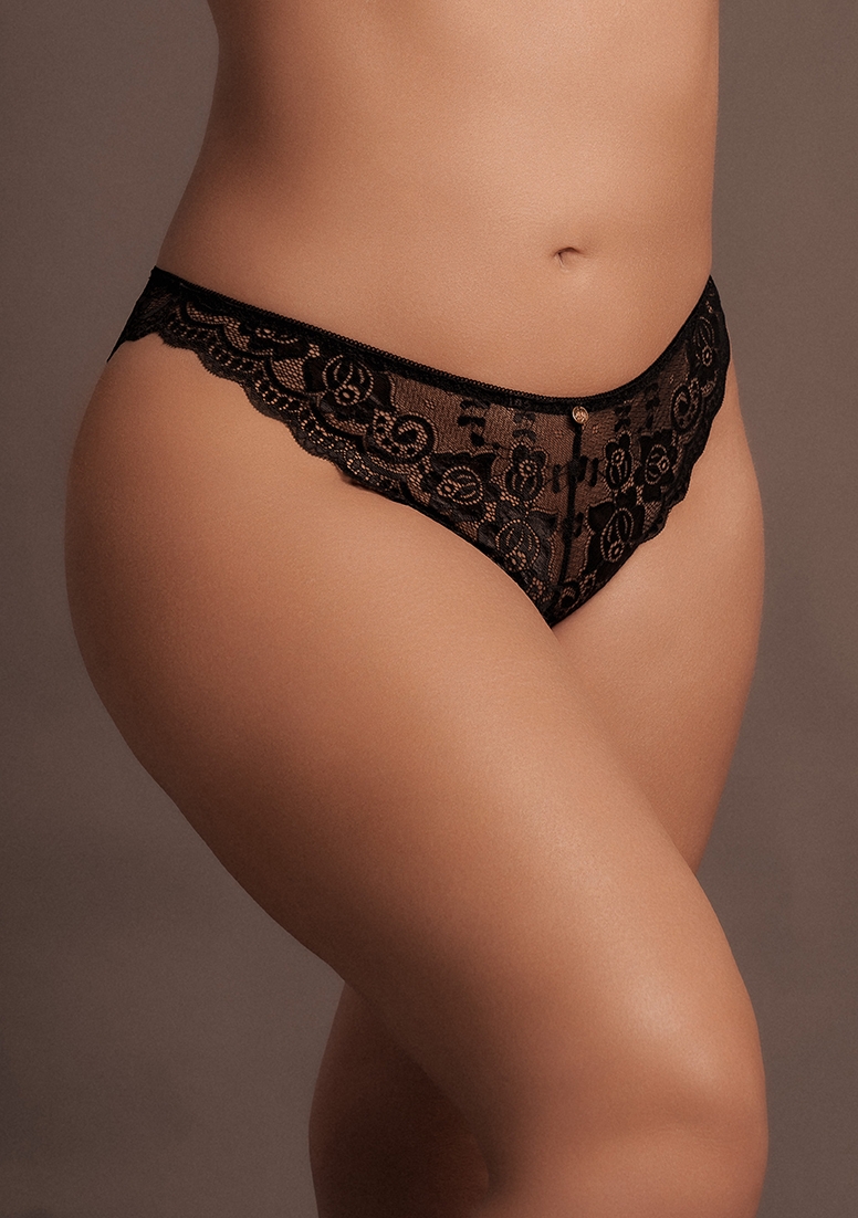 ZoГ© - Elastic Lace Brief with Back Lacing and Golden Details - Plus Size
