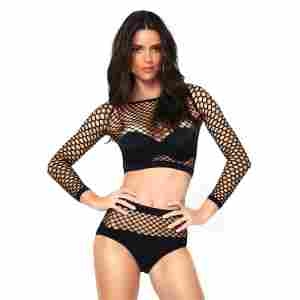 Net top & high waisted bottom