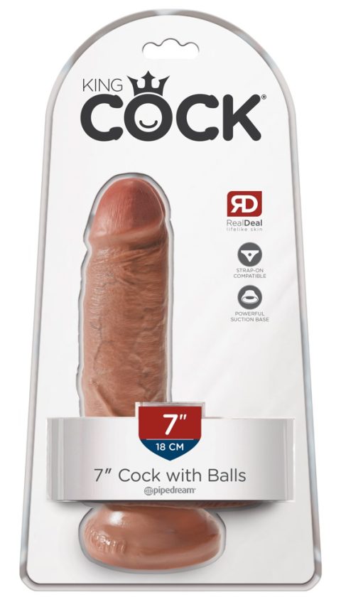 King Cock 7" Cock w Balls Tan - Image 2