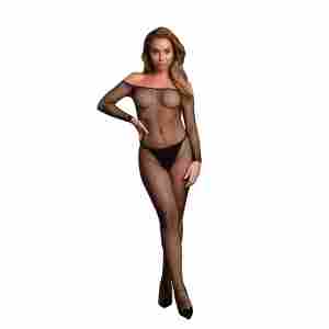 Bodystocking OffShoulder Neck - Fishnet / Open - OS - Black