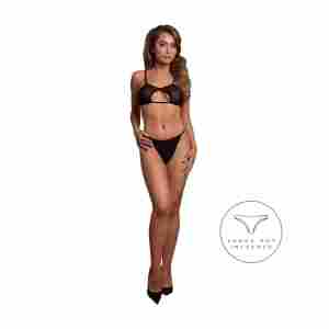 Keyhole Mesh Bra with Double Back Straps and Adjustable Sliders - One Size - Black