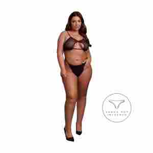 Keyhole Mesh Bra with Double Back Straps and Adjustable Sliders - Plus Size - Black