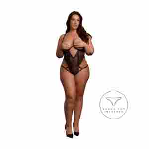 Lace Underwired Open Cup Bodysuit with Adjustable Sliders - Plus Size - Black