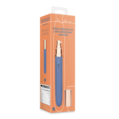 Travel Vibrator with Lube Compartment and Pump - Blue Horizon - Image 2
