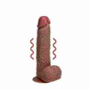 Vibrating Regular Straight Cock with Balls - 7 / 18 cm - Tan