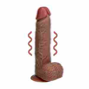 Vibrating Regular Straight Cock with Balls - 9 / 23 cm - Tan
