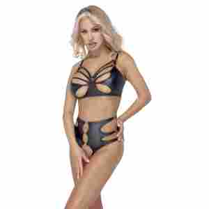 Cottelli LINGERIE – Soft Bra & Crotchless Panty Set – Black