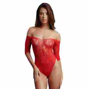 Crotchless Rhinestone Teddy - Red